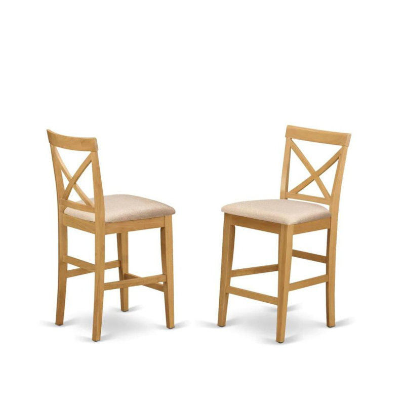 X-Back counter height dining chairs - Rubberwood Structure counter height dining chairs set of 2, Oak, Linen