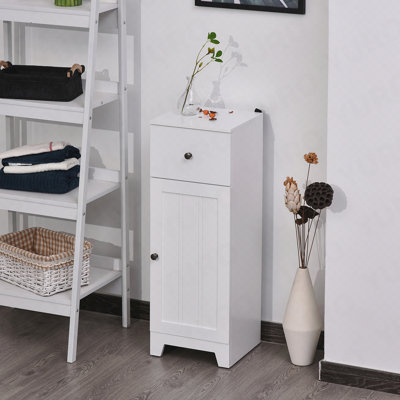 Short Bathroom Storage Cabinet, Cabinet Organizer With 1 Drawer And Adjustable Shelf For Living Room, White