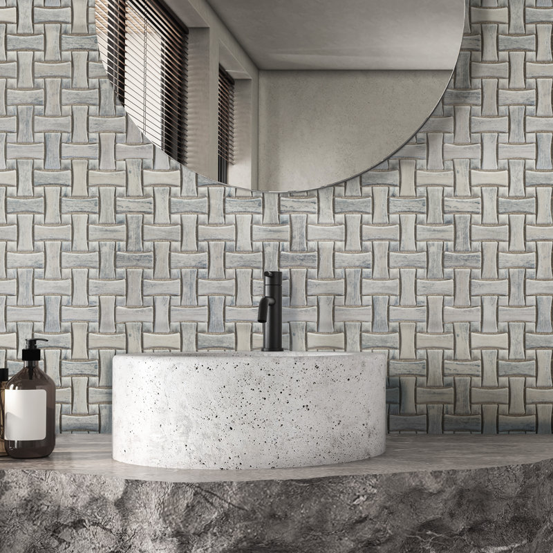 Cassis Dog Bone Basketweave 10 In. X 10 In. Porcelain Mosaic Tile, White