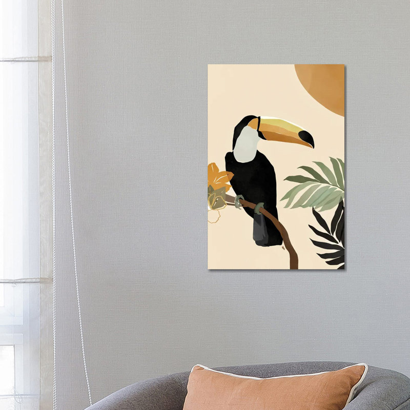 Impression d’art graphique, "Toucan" par Brie Nicole, H 26 po x l 18 po x 1,5 po, Toile tendue, Pas de tapis