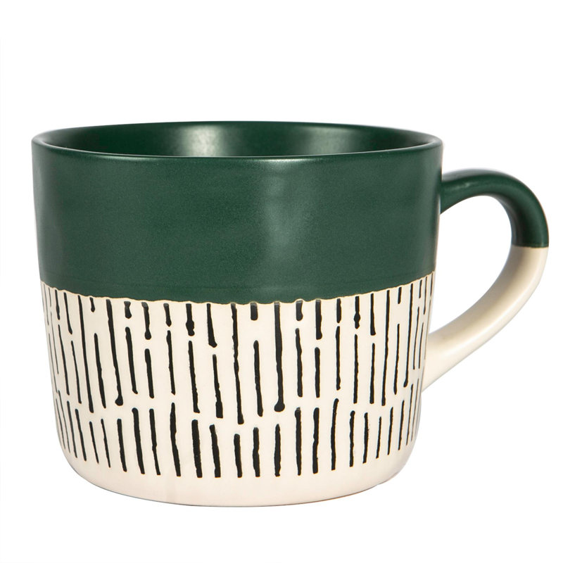 Nicola Spring - Dipped Dash Stoneware Coffee Mugs - 450ml, Multicolour