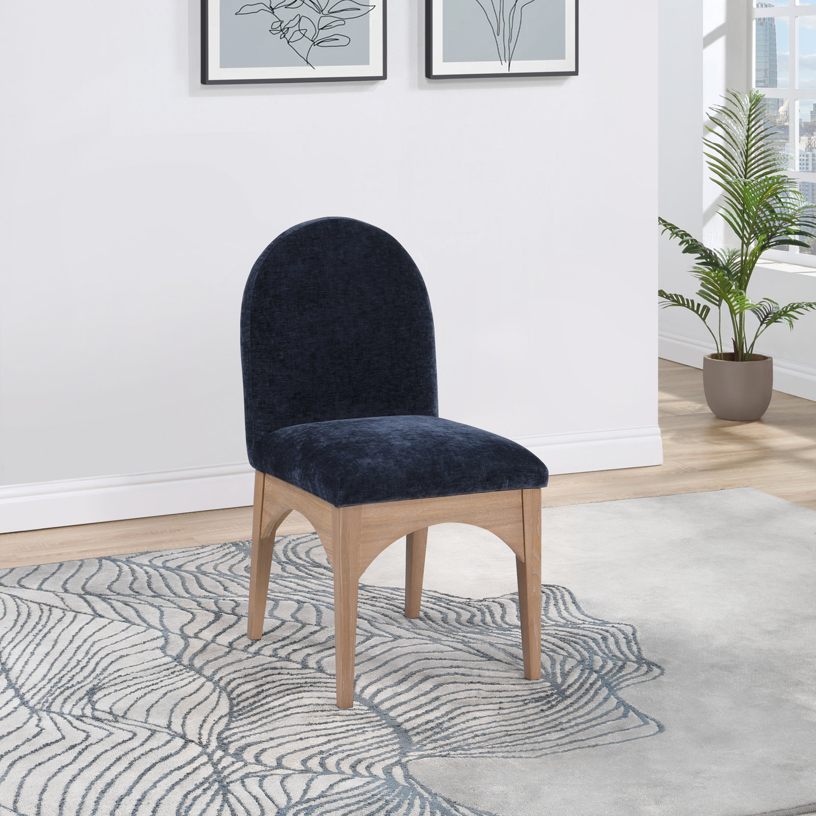 Waldorf Dining Chair, Navy Chenille, Natural