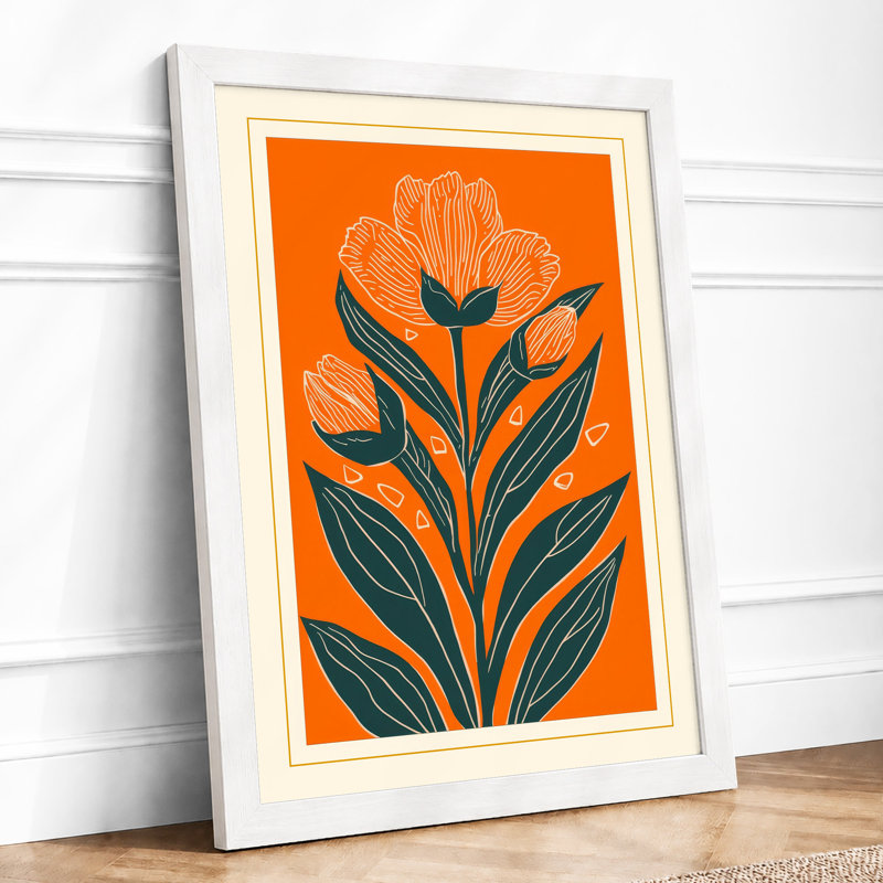 Stylized Tulip Botanical - Framed Print, A3 - 42.0 x 29.7 cm, White