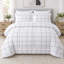 Ensembles d'édredon pleine grandeur, ensemble d'édredon quadrillé à carreaux vichy blanc pour enfants, 3 pièces de literie BCBG réversible et légère (79 x 90 po)-124609686-133330496