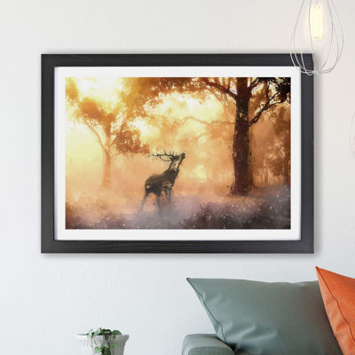 Deer Stag in an Autumn Forest - Framed Print