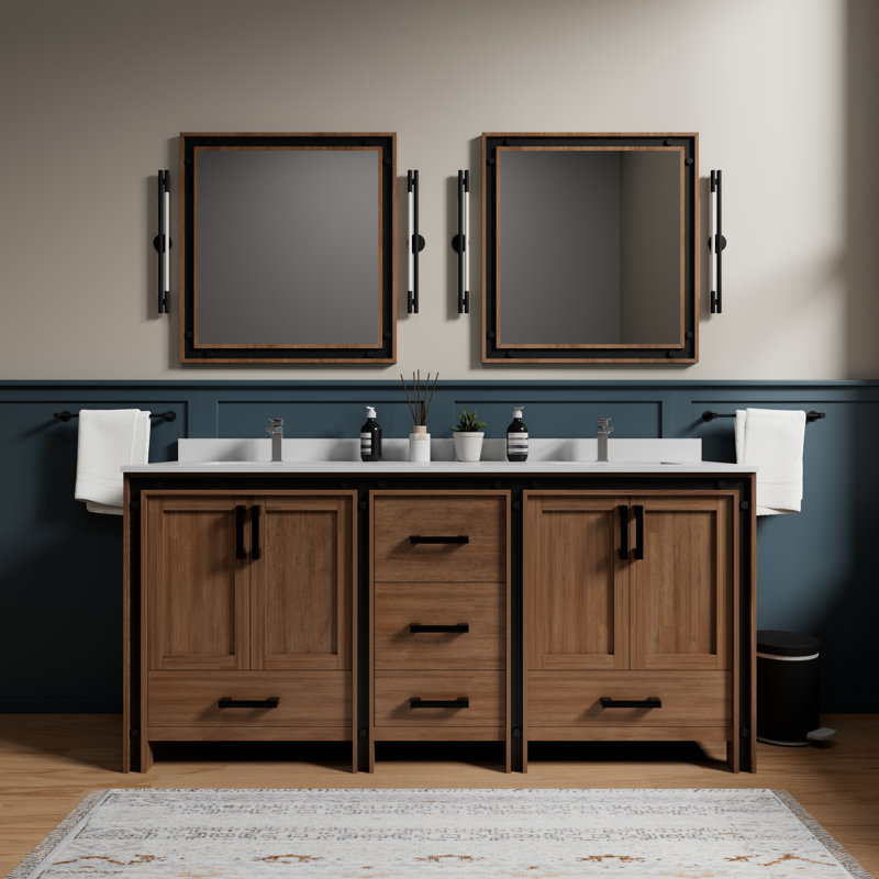 Rustic Barnwood 72" Double Vanity with Cultured Marble Top