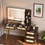 Coiffeuse de maquillage rétro avec miroir et lumières, 5 tiroirs, tablettes de rangement ouvertes, conception en rotin et poignées en métal-889931322
