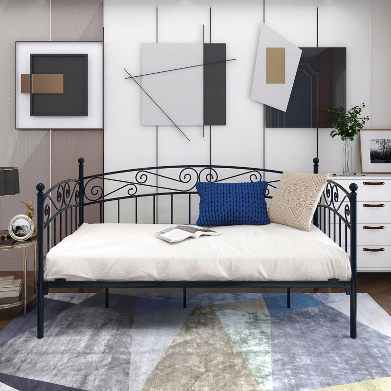 Metal Daybed Frame, Multifunctional Mattress Foundation/Bed Sofa With Headboard, Twin