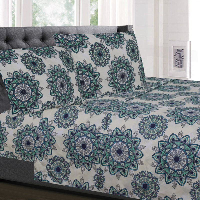 Mandala Ashley Printed Microfiber Sheet Set, Cal. King Sheet Set with 2 Pillowcases