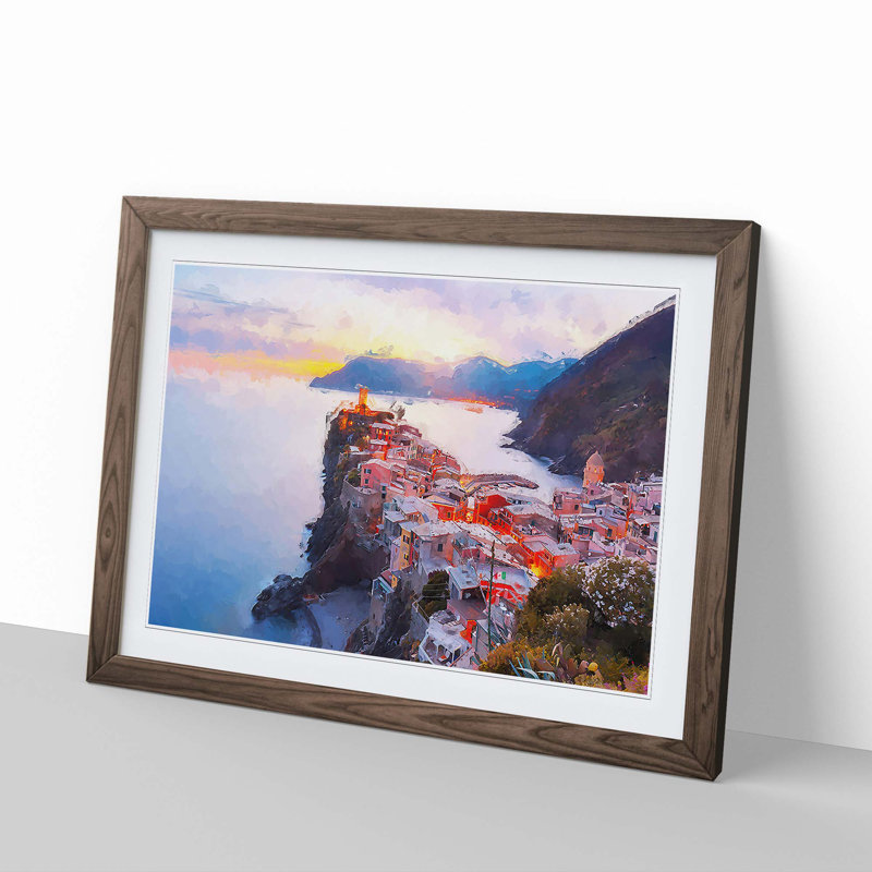 View of Venazza in Italy in Abstract - Picture Frame Graphic Art Print, 50cm H x 76cm W x 2cm D, Walnut