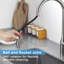 Robinet de cuisine pivotant à poignée simple et double jet en nickel brossé