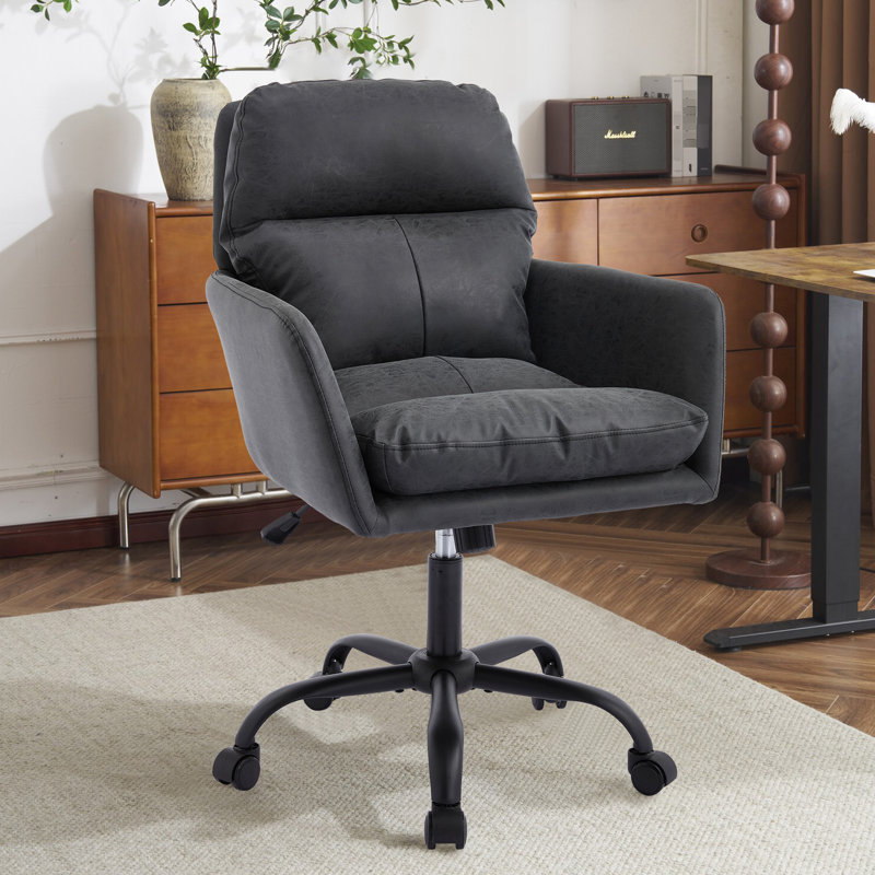 Chaise à hauteur réglable pour le bureau et la chambre à coucher, cuir artificiel PU, structure en métal haute résistance, assise confortable avec rembourrage en mousse, largeur de 23,97 po, hauteur de 41,58 po, faite de structure, de densité,