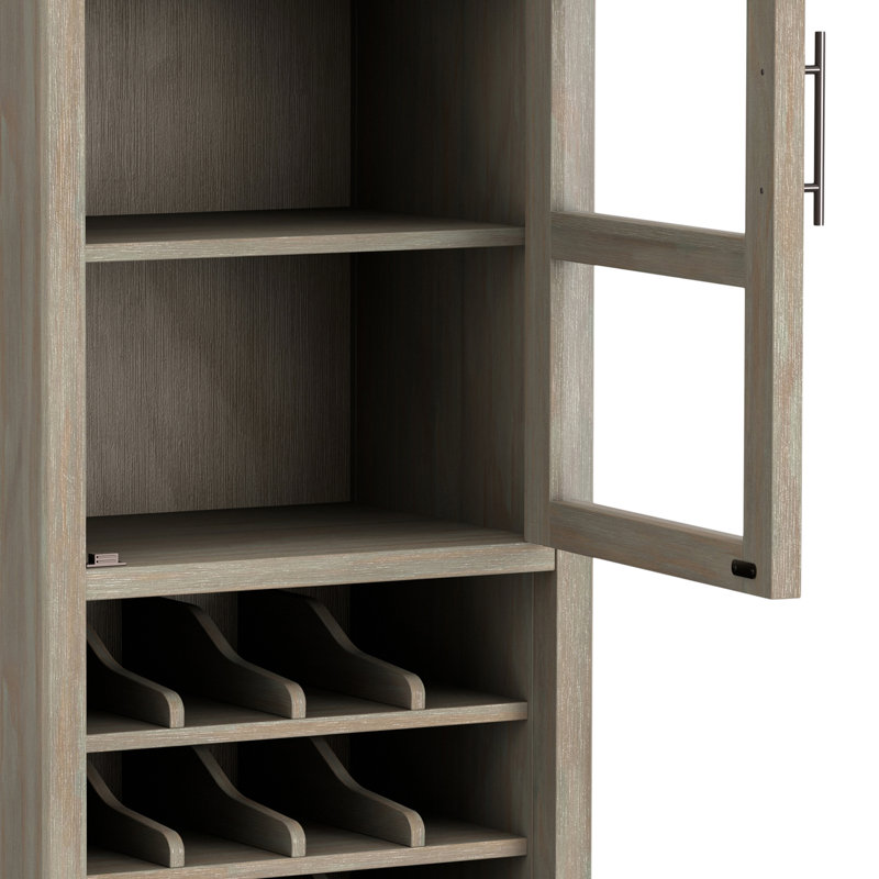Avalon Distressed Gray Solid Wood High Storage Wine Rack Cabinet