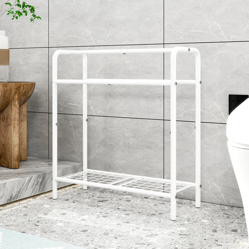 Porte-serviettes en métal à 3 niveaux, porte-serviettes autoportant pour la salle de bain, économise de l'espace avec rangement, présentoir pour la chambre à coucher, la salle de bain et la piscine