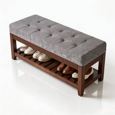 Banc rembourré pour chaussures en bois d'hévéa l 43,7 po