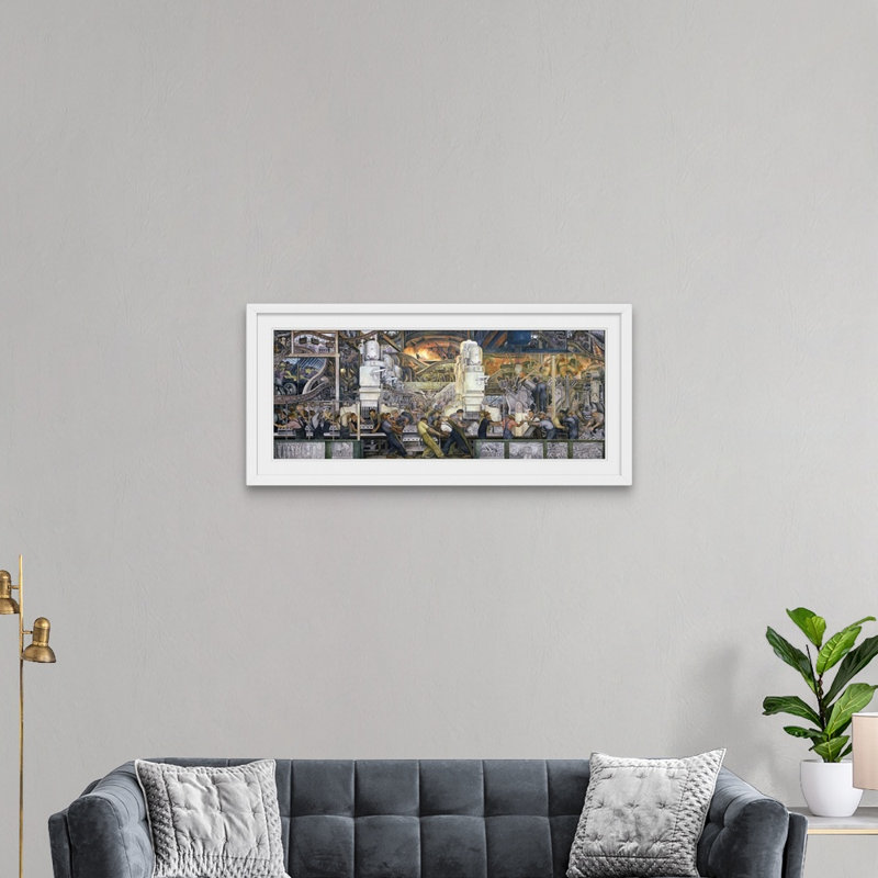 «Detroit Industry, North Wall, 1932-33» par Diego Rivera - reproduction d'art, Cadre blanc, H 22 po x l 44 po x P 1 po