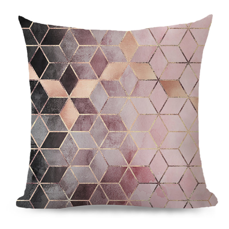 Geometric Black and Purple Polyester Square Pillow Set