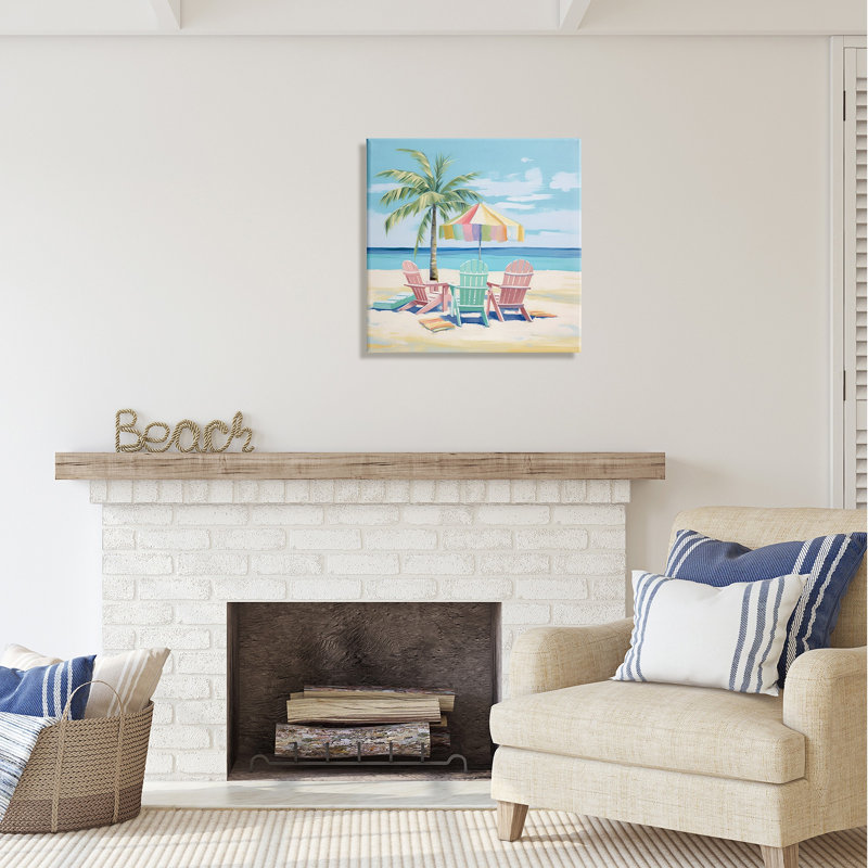 " Pastel Beach Umbrella Scene " by Irena Orlov Print, 24" H x 24" W x 1.5" D