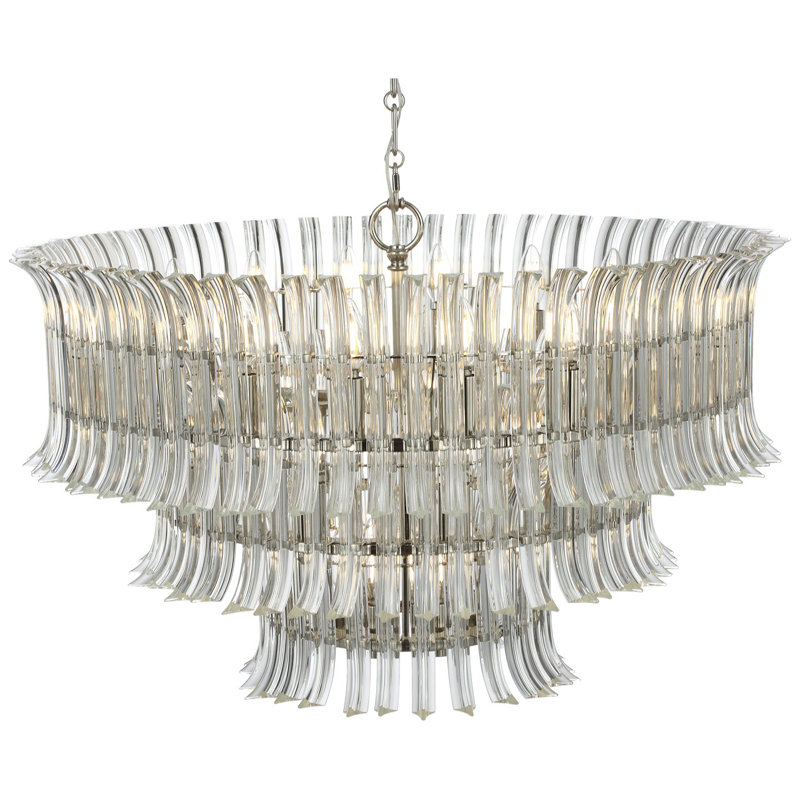 AERIN Rhine 34" Three Tier Chandelier with Crystal, Polished Nickel
