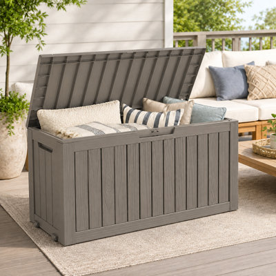 90 Gallon Outdoor Deck Box with Seat, Lockable Waterproof Resin Storage Box