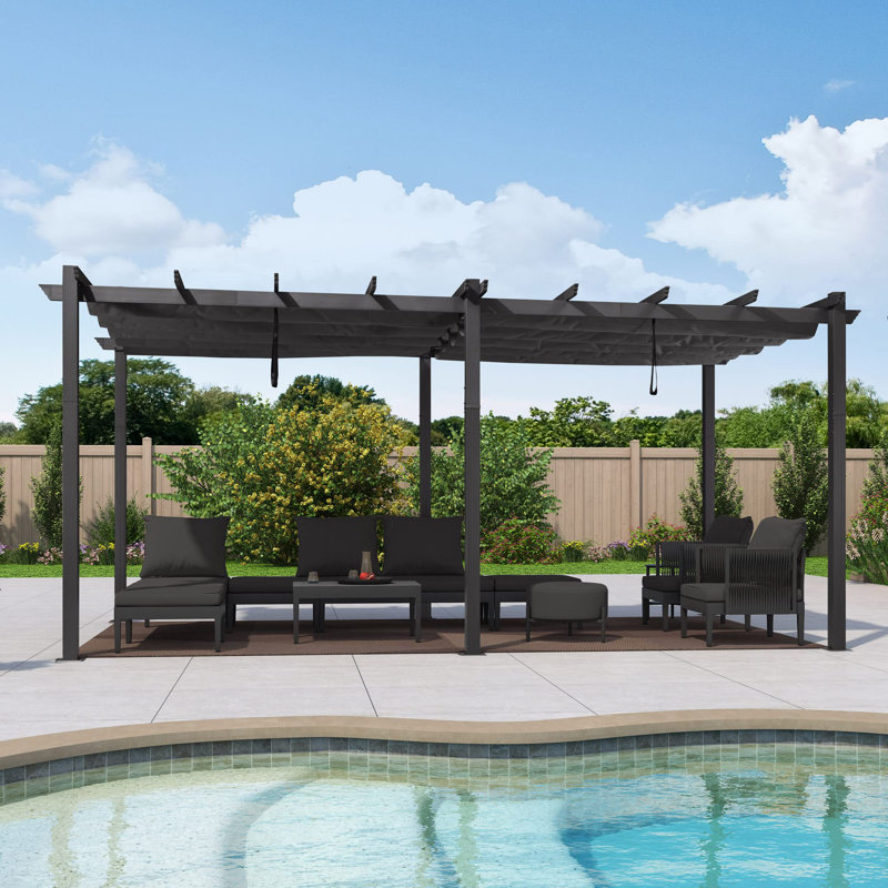 Pergola en aluminium avec auvent, gris, 18 pi. L 10 pi. D