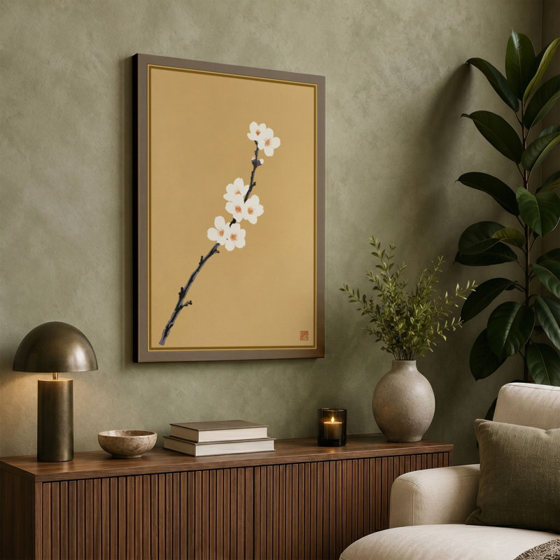 Flowering Branch Japandi - Wrapped Canvas, 30x20 - 76.2 x 50.8 cm, Sage Border