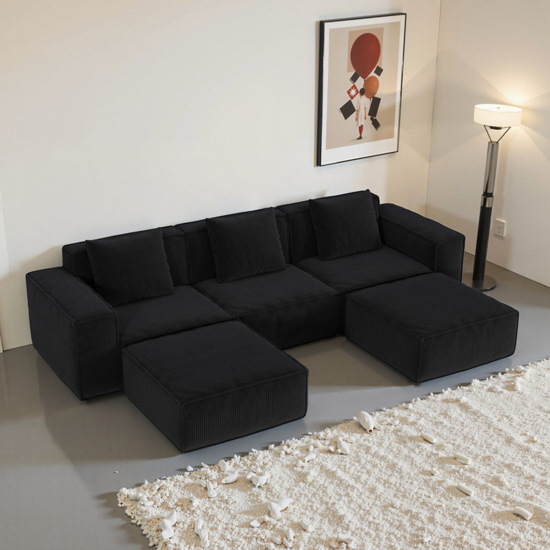 Canapé-lit modulaire convertible avec tissu en velours côtelé doux et configuration flexible, parfait pour le confort et l'efficacité de l'espace
