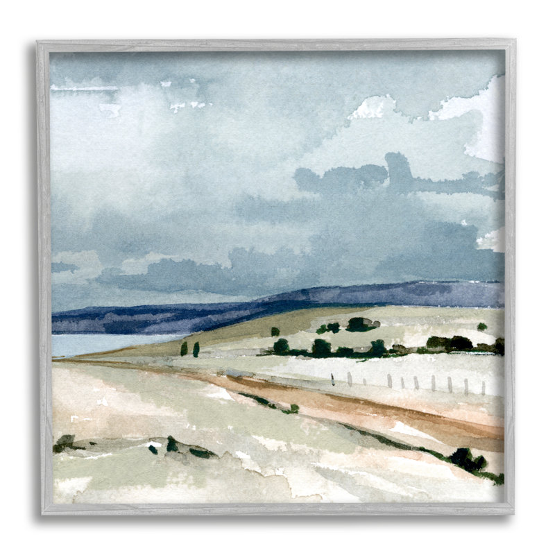 «Cloudy Country Mountain Road», scène à l'aquarelle - cadre flottant, peinture sur bois, H 24 po x l 24 po x P 1,5 po