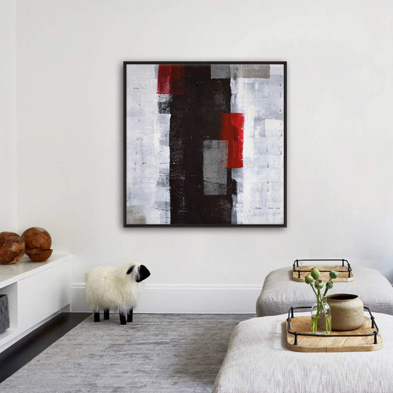 Rouge, noir, blanc, gris, blocs de couleur, formes abstraites, art moderne, alternative colorée, impression sur toile, Noir