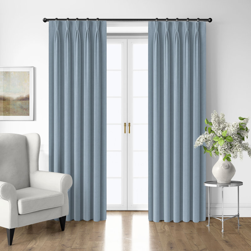 Shay Solid Cornflower Cotton Pinch Pleat Drapery Panel Set of 2, 40" W  x 84" L