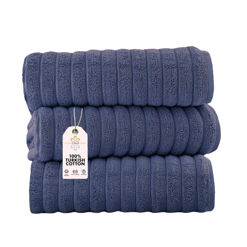 Fralick Ribbed Turkish Cotton Bath Sheet Set (Set of 3), Blue