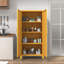 Armoire de cuisine/garde-manger jaune de style ferme, 155 cm de haut, en métal, avec serrure, 2 portes métalliques en forme de X et 3 tablettes réglables. Mobilier sur pied pour la maison, la chambre, le garage ou le bureau.-128815001