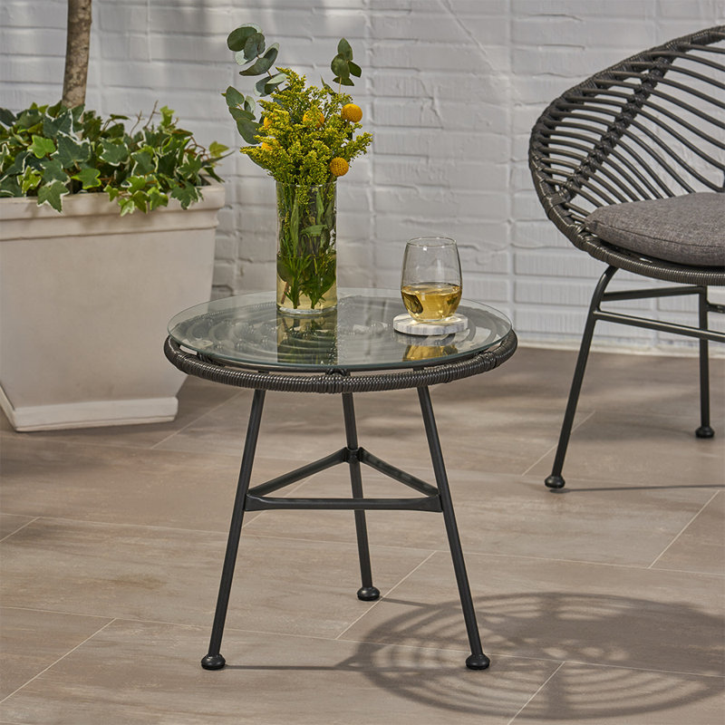 Englert Round Glass Outdoor Side Table , 19.5 " W 19.5 " D, Gray