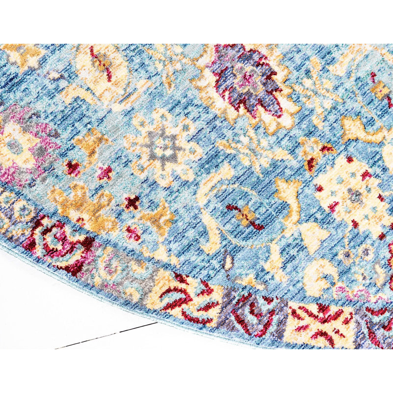Tapis bleu / crème Donminique Southwestern, Rond 8 pi