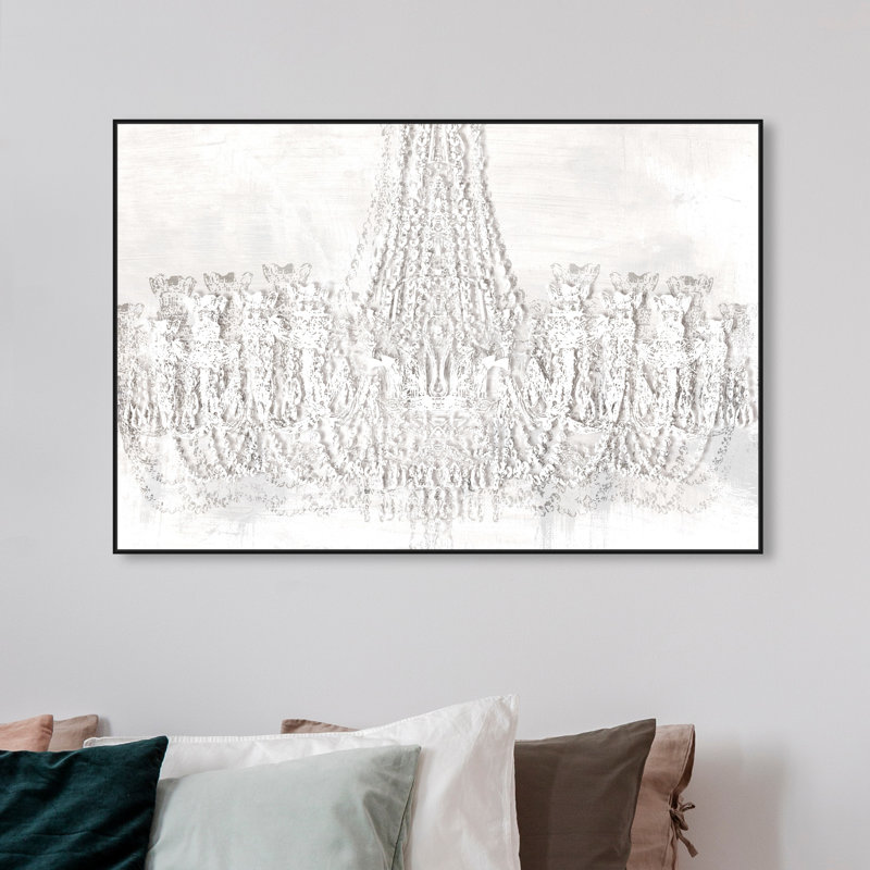 «Decadent Soiree on Chandelier», reproduction d'impression sur toile, Cadre flottant noir, H 30 po x l 45 po x P 1,5 po