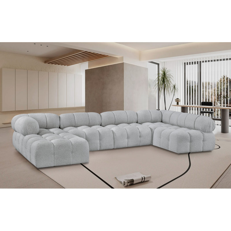 Canapé modulaire Ames 136 po Ames, Tissu gris bouclé