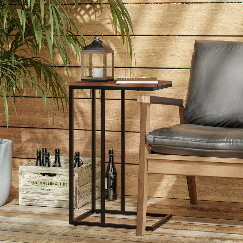Table de bout en C Farmhouse, Plateau en bois brun / base noire
