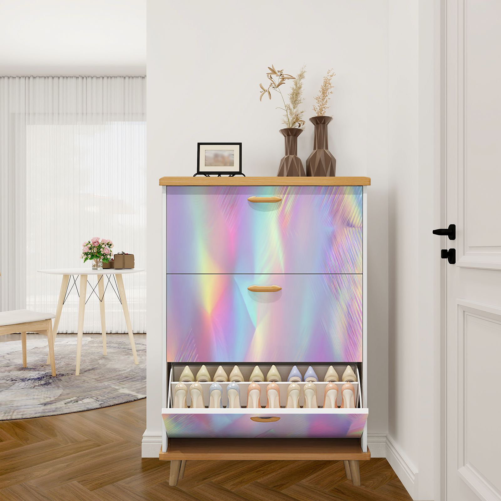 Brayden Studio® Shoe Storage Cabinet with 3 Flip Drawers for trendy ...