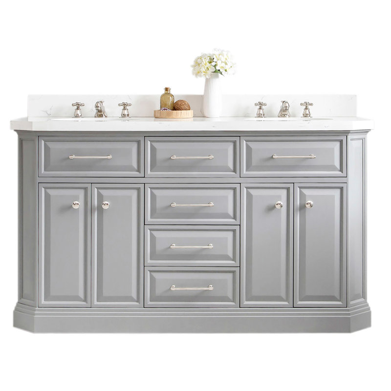 Palace 60'' W Double Vanity, Cashmere Gray, Polished Nickel