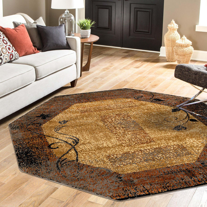 Tapis contemporain Arabica couleur espresso, Octogone 6 pi