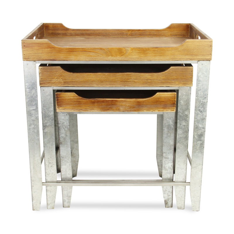 Proclus Solid Wood Tray Top Nesting Tables, Brown