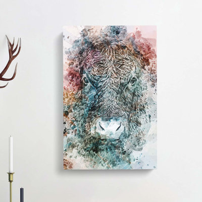 Colourful Bull Cow in Abstract - Wrapped Canvas