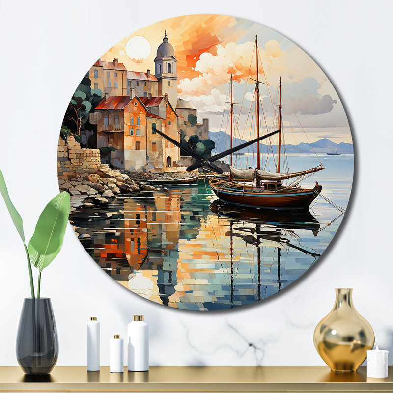Port côtier de la tranquillité I - Horloge murale nautique et de plage, Grand