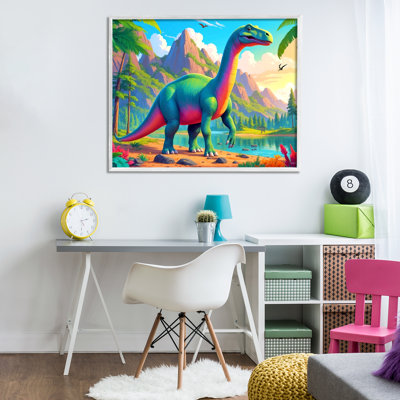 Vibrant Brontosaurus by River Framed Giclee, design by Tabz Jones