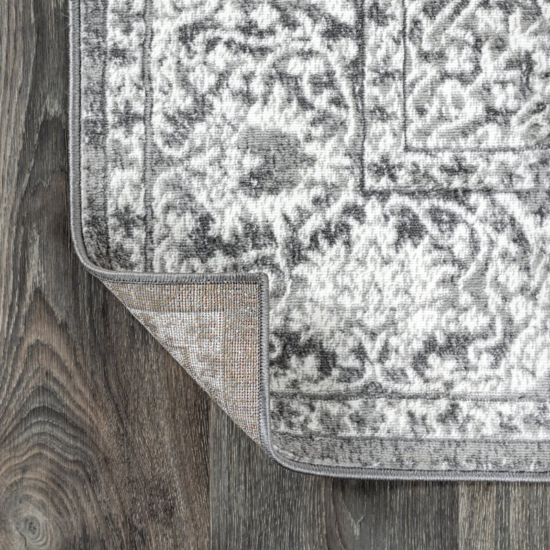 Blane Modern Persian Vintage Medallion Light Grey Rug, Square 4'