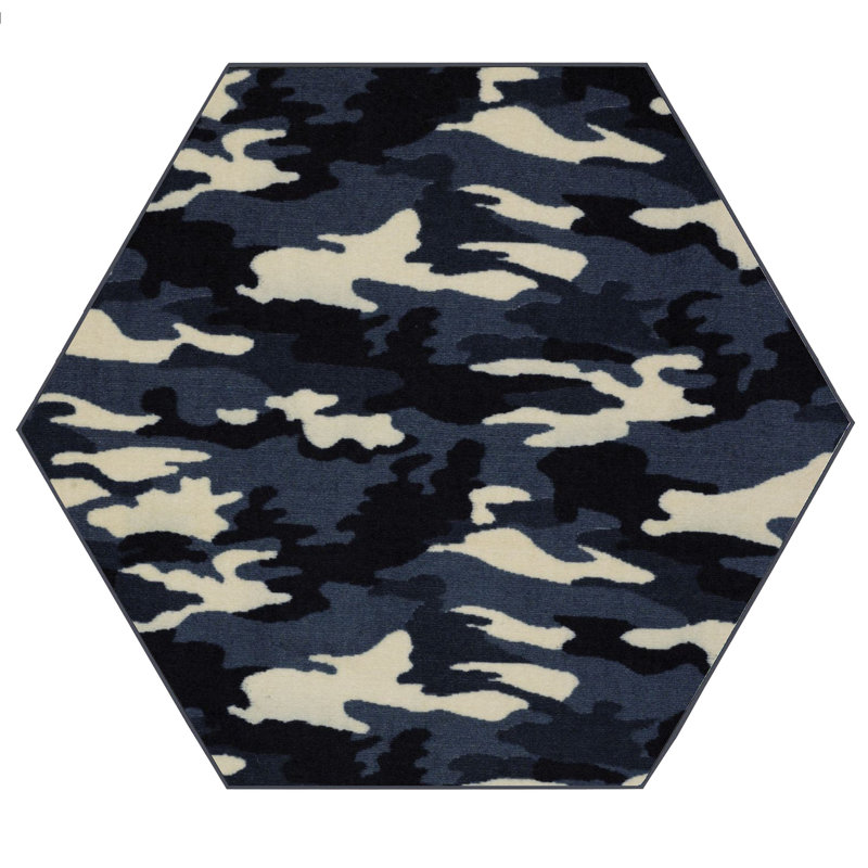 Tapis noir / beige à imprimé animal, Hexagone 12 pi