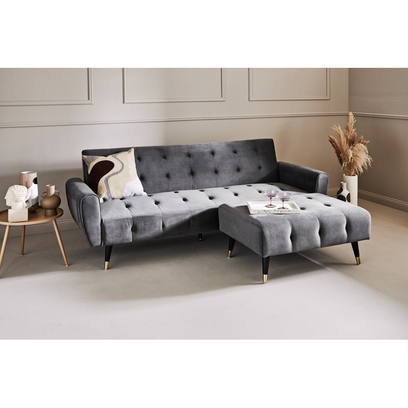 Shiflet 3 Seater Velvet Sofa Bed, Platin Grey