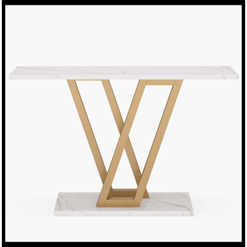 43 Inch Console Table, Industrial Entryway Hallway Table, Marble White