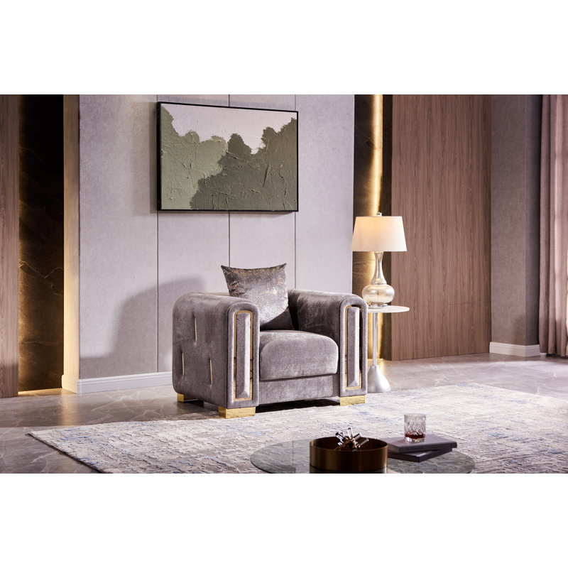 Fauteuil en velours de 43 po Foehr, Velvet argent