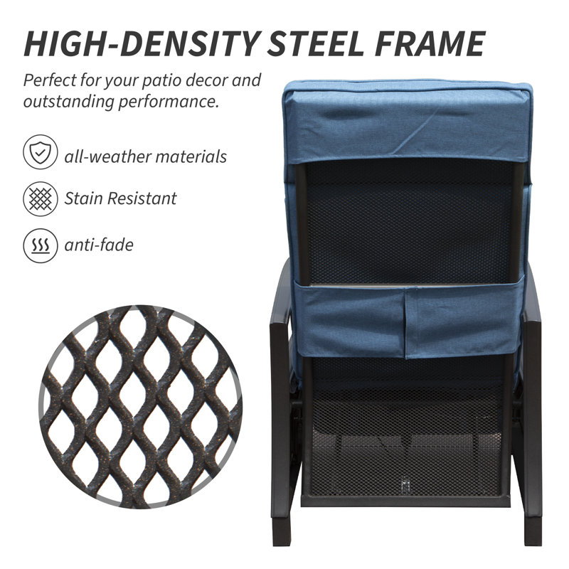 Chaise de patio inclinable avec coussins, Bleu